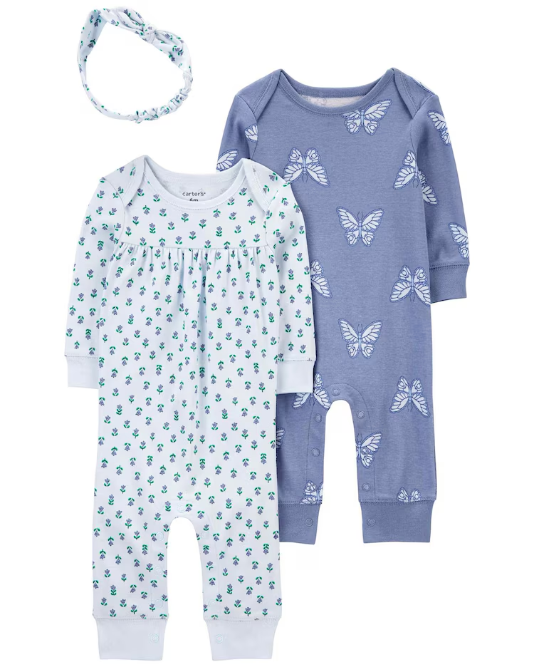 Kit macacão bebê 2 peças floral com faixa de cabelo multicor | Carter's