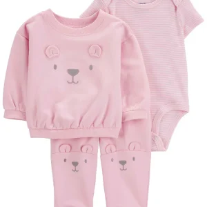 Conjunto longo de moletom bebê  3 peças bichinho rosa | Carter's