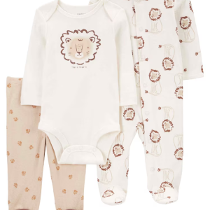 Conjunto longo bebê 3 peças com elástico leão multicor |